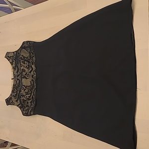 LIKE NEW VTG 1960s Handmade Neutral/Black Velvet Scrolled Pattern Mesh Top Dress